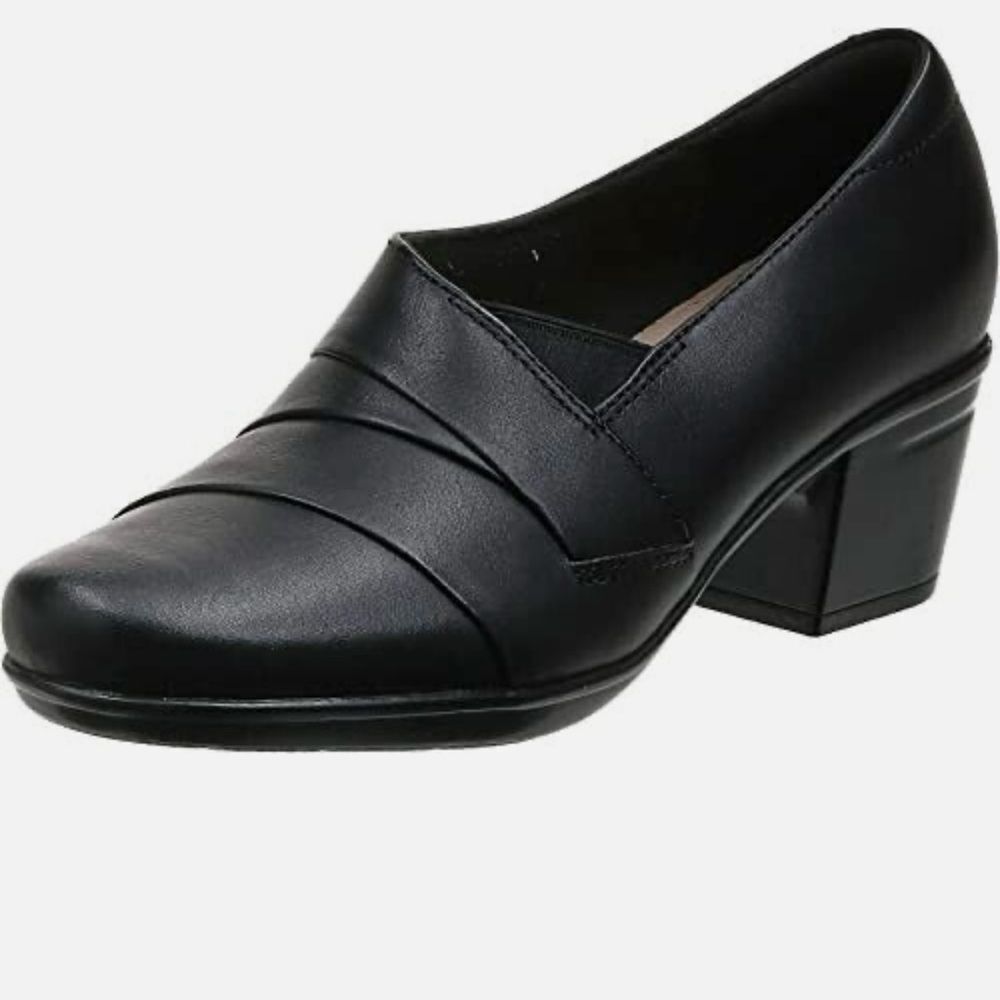 Clarks Emslie Warbler Black Leather Slip On Heeled Shoe‎ -- 9.5M